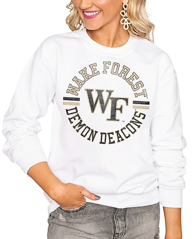 Gameday Couture Women's White Wake Forest Demon Deacons Oversized Vintage Days Perfect Crew Sweatshirt