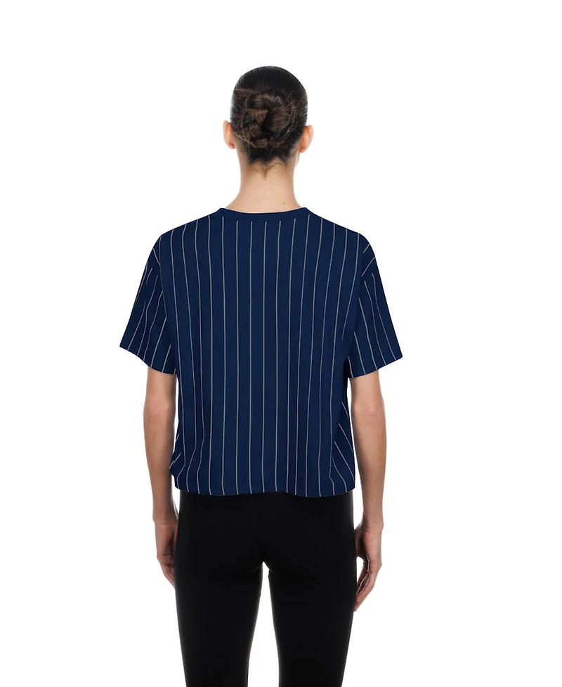 New Era Women's Navy New York Yankees Throwback Meshback Pinstripe Boxy T-Shirt