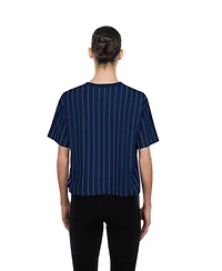 New Era Women's Navy New York Yankees Throwback Meshback Pinstripe Boxy T-Shirt