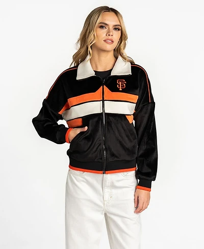 The Wild Collective Women's Black San Francisco Giants Velvet Cord Full-Zip Jacket