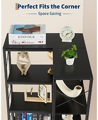 gaomon 7 Tier Industrial Corner Bookshelf Wood and Metal Frame Large Bookcase, Freestanding Display Shelf for Living Room, Kitchen, Home Office