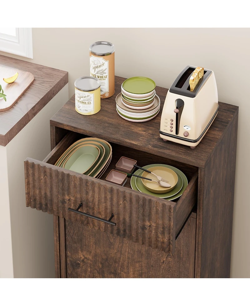 gaomon Fluted Trash Can Cabinet, Hidden Garbage Bin, for Kitchen, Dining or Living Room