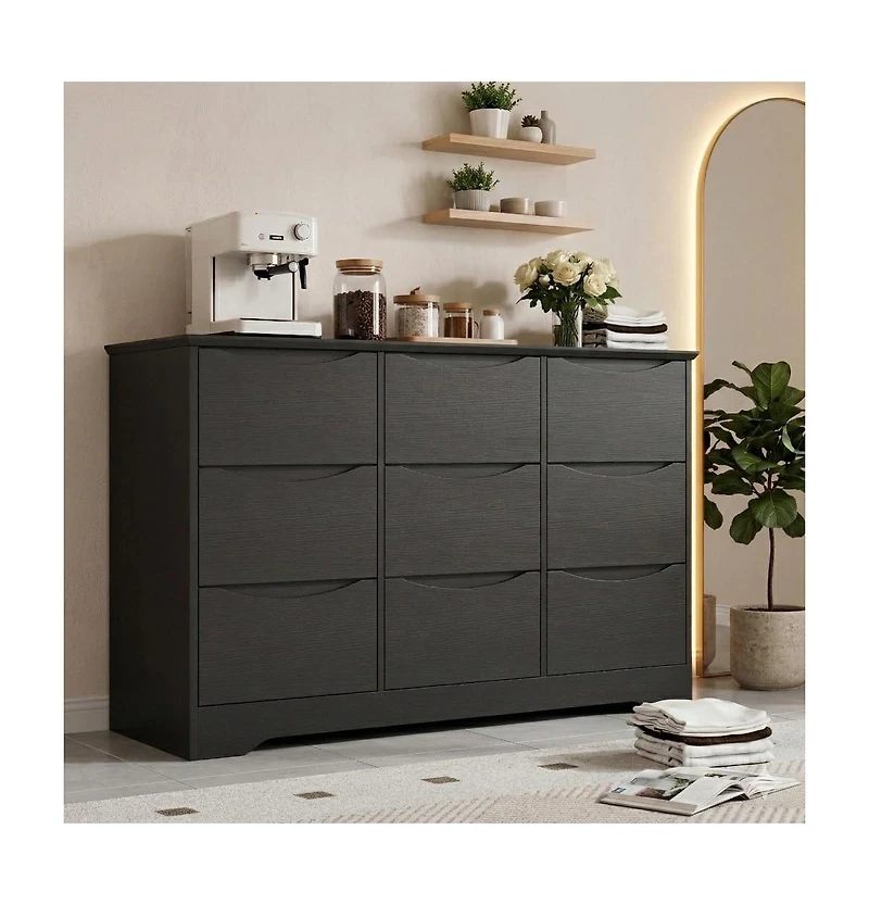homfan 9-Drawer Wooden Dresser, Tall Modern Chest with Deep Storage, Wide Top Long Dresser for Bedroom, Living Room, Hallway, Kids Room