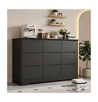 homfan 9-Drawer Wooden Dresser, Tall Modern Chest with Deep Storage, Wide Top Long Dresser for Bedroom, Living Room, Hallway, Kids Room