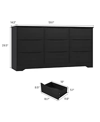 homfan 9-Drawer Wooden Dresser, Tall Modern Chest with Deep Storage, Wide Top Long Dresser for Bedroom, Living Room, Hallway, Kids Room