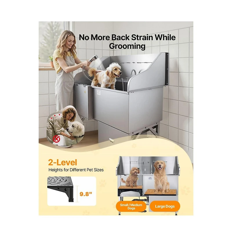 Ruie 61 inch Stainless Steel Dog Washing Station Foldable Ramp Door 440 lb