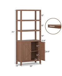 homfan Semi-Open 5-Tier Bookcase with X-Shaped Cabinet Door, Freestanding Bookshelf with Shelves for Living Room Home Office