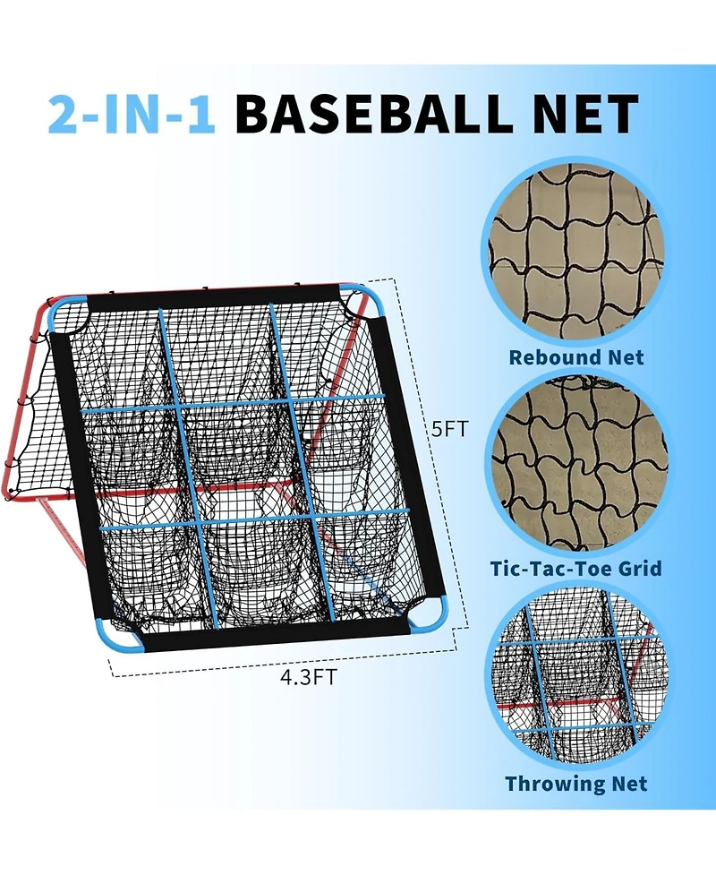 Xo 4x4 Ft Baseball Pitching Net, 2-in-1 Rebounder with Strike Zone, Portable Training Net for Baseball Softball Practice