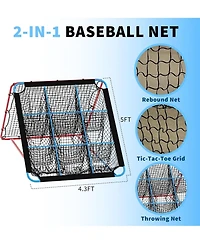 Xo 4x4 Ft Baseball Pitching Net, 2-in-1 Rebounder with Strike Zone, Portable Training Net for Baseball Softball Practice