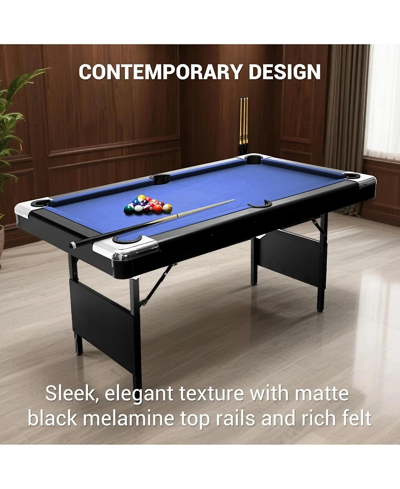 Xo Folding Pool Table, Portable Billiards Table Set with Accessories, Height Adjustable Compact Design for Home Game Room Basement