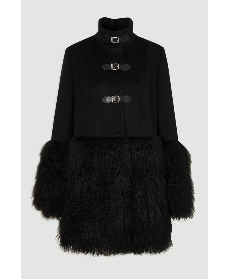 Karen Millen Women's Brushed Wool Buckle Detail Short Coat