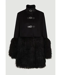 Karen Millen Women's Brushed Wool Buckle Detail Short Coat