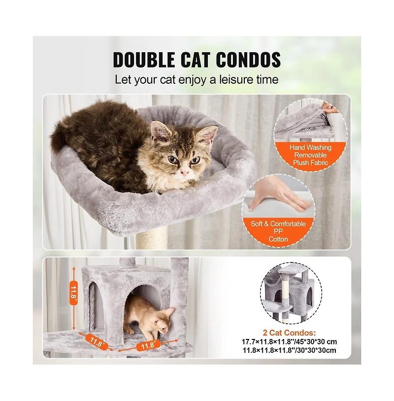 Ruie 72 Inch Tall Cat Tree with 2 Condos Hammock Sisal Posts for Large Cats
