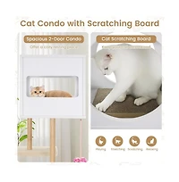 Ruie Tall Wood Cat Tower with 2-Door Condo and Corrugated Scratching Cardboard