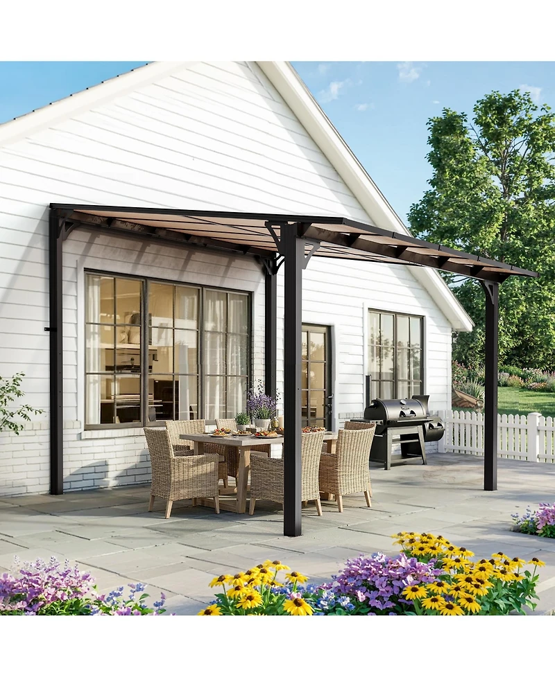 Pamapic Wall Mounted Hardtop Gazebo, Lean-to Patio Awning with Aluminum Frame and Uv-Resistant Polycarbonate Roof