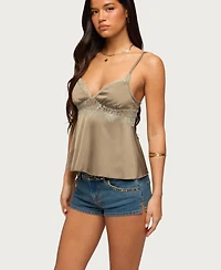 Edikted Women's Satin Effect Lacey Babydoll Top