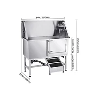 Ruie 50 inch Stainless Steel Dog Bathtub with Ramp Pe Filter Board and Showerhead Right