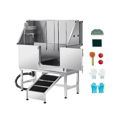 Ruie 50 inch Stainless Steel Dog Bathtub with Ramp Pe Filter Board and Showerhead Right