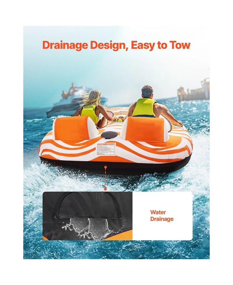 Hikeen 2-person towable water tube with dual cockpits, 340-lb capacity, durable 840D full nylon cover for boating fun.