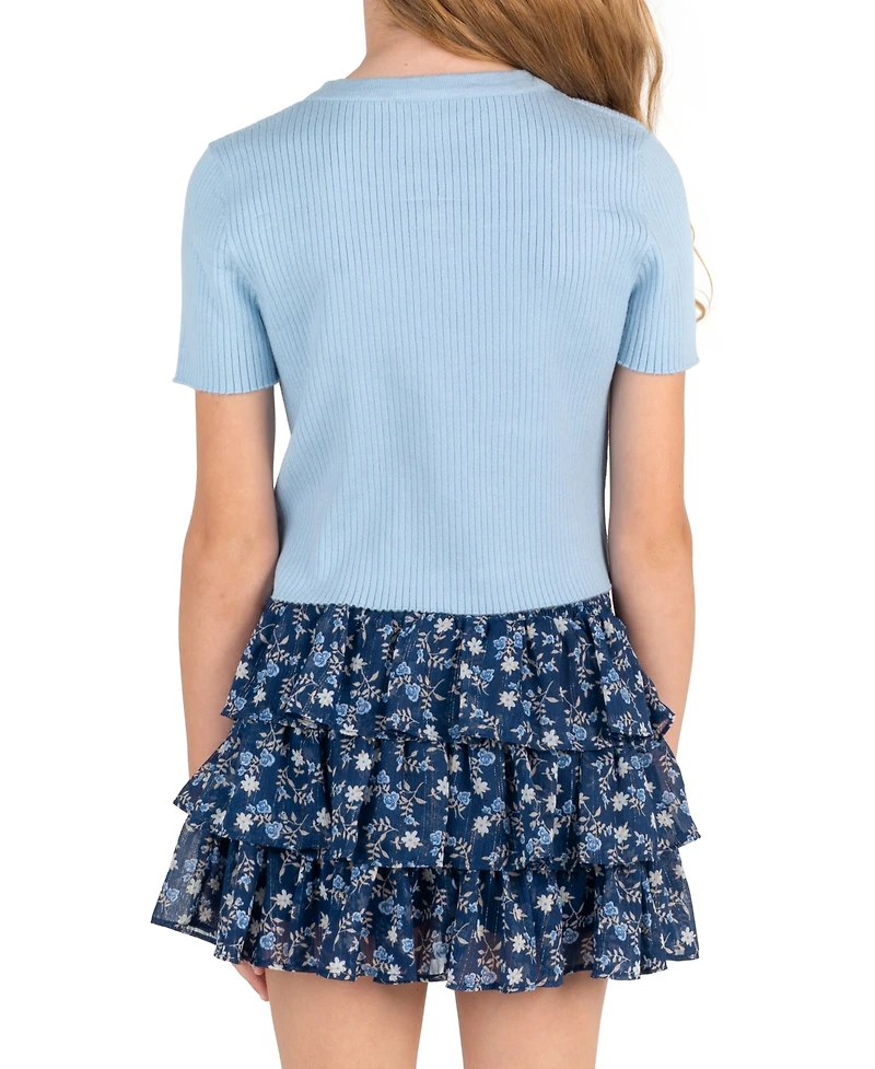Rare Editions Girls' 7-16 Rib Knit Bow Top and Skort, 2-Piece Set