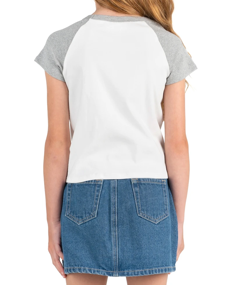 Tween Diva Girls' 7-16 Graphic Raglan T-Shirt and Embroidered Denim Skort, 2-Piece Set