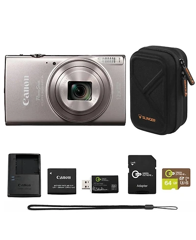 Canon PowerShot Elph 360 Hs Digital Camera Bundle with 64GB microSD Card, Sd Adapter, Usb Card Reader, Slinger Hardshell Camera Case, Battery
