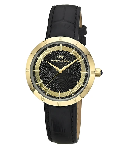 Porsamo Bleu Women's Monroe Genuine Leather Gold Tone and Black Watch 1491DMOL
