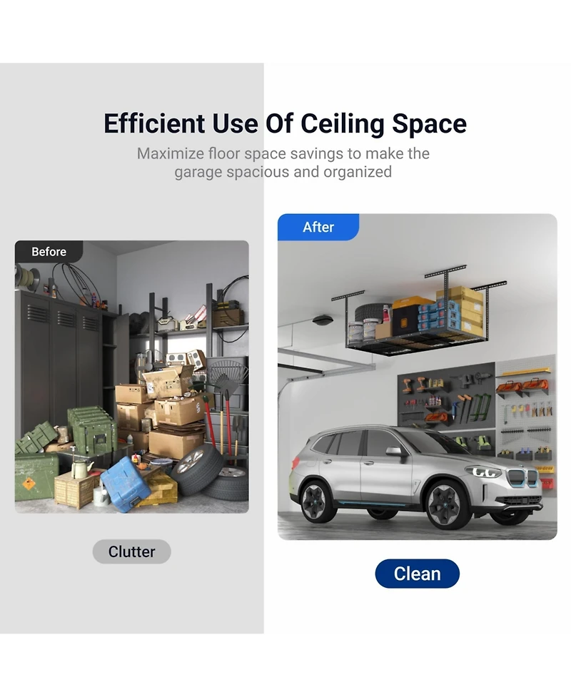 Fleximounts 3x6 Overhead Garage Storage Rack, Heavy-Duty Metal Ceiling Racks, Hammertone, Classic Series