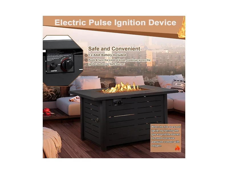Mondawe 42 Inch 60 000 Btu Rectangular Propane Fire Pit Table with Waterproof Cover