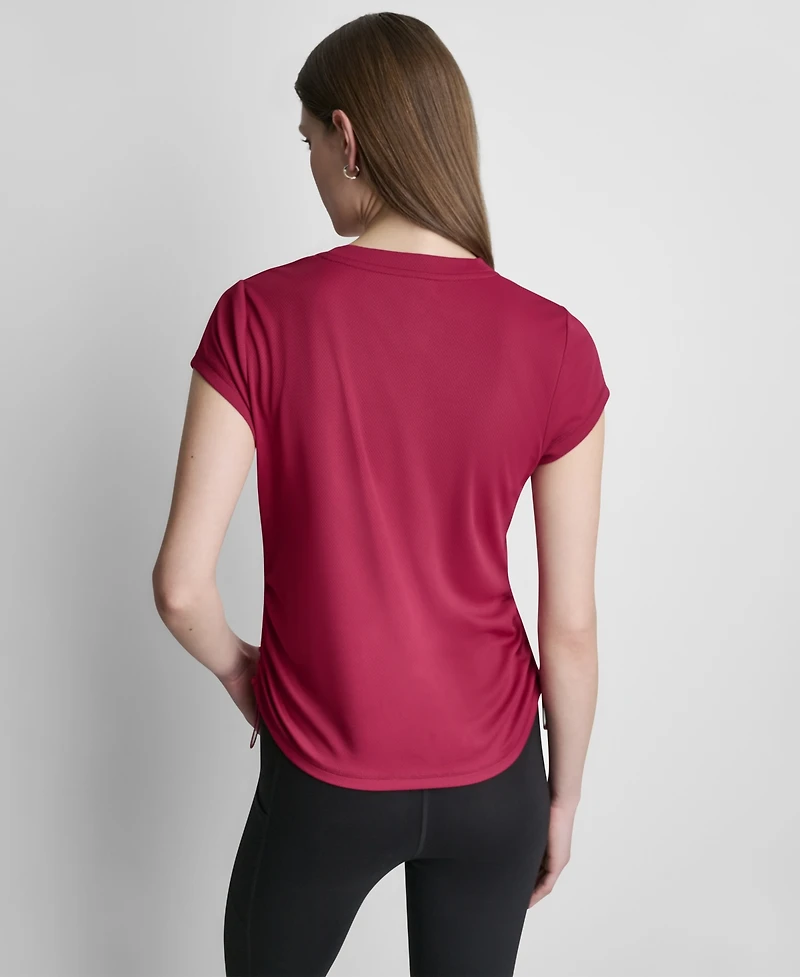 Dkny Sport Women's Ruched Side Seams V-Neck Tech T-Shirt