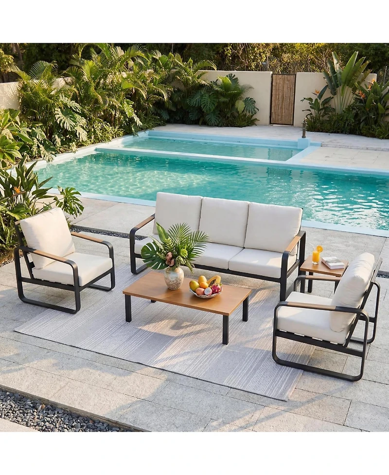 Tribesigns 5-Piece Outdoor Patio Furniture Set with 2 Chairs, 1 3-Seater Sofa, Coffee Table and Side