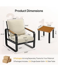 Tribesigns 3-Piece Outdoor Patio Furniture Set with 2 Armchairs and 1 Side Table,Metal Frame 6'' Thick Cuushions, Conversation Brand