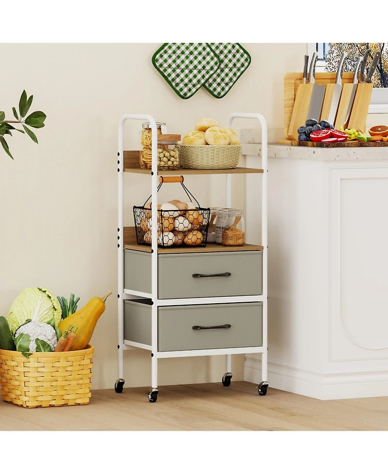 Slickblue 2-Tier Storage Cart with Fabric Drawers on Wheels