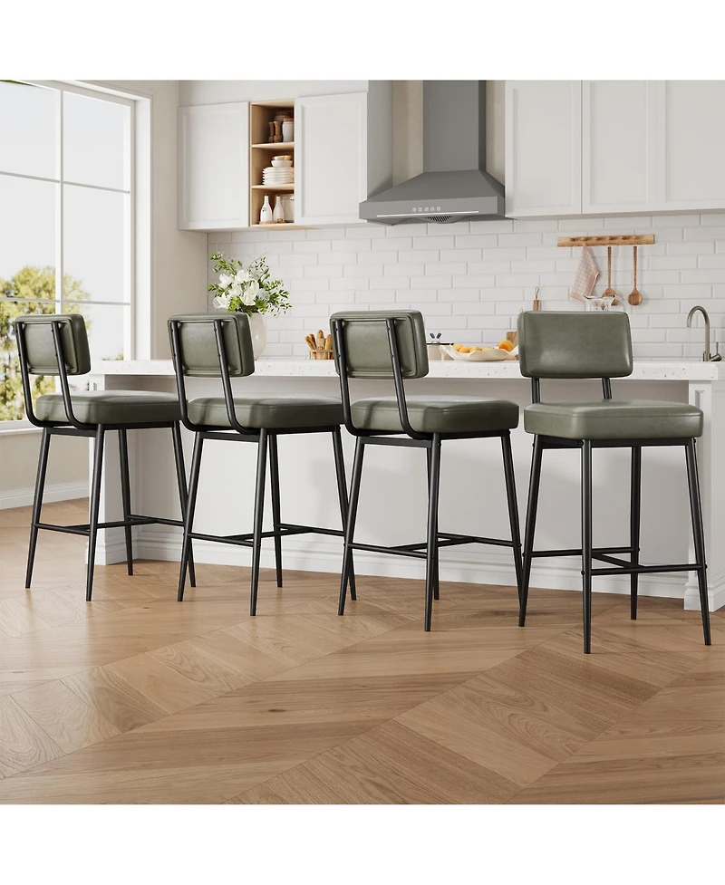 homfan Set of 4 Counter Height Bar Stools, 26 Inch Upholstered Seats with Backrests, Metal Legs, Suitable for Kitchen Island, Home Bar and Dining Room