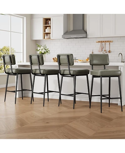 homfan Set of 4 Counter Height Bar Stools, 26 Inch Upholstered Seats with Backrests, Metal Legs, Suitable for Kitchen Island, Home Bar and Dining Room