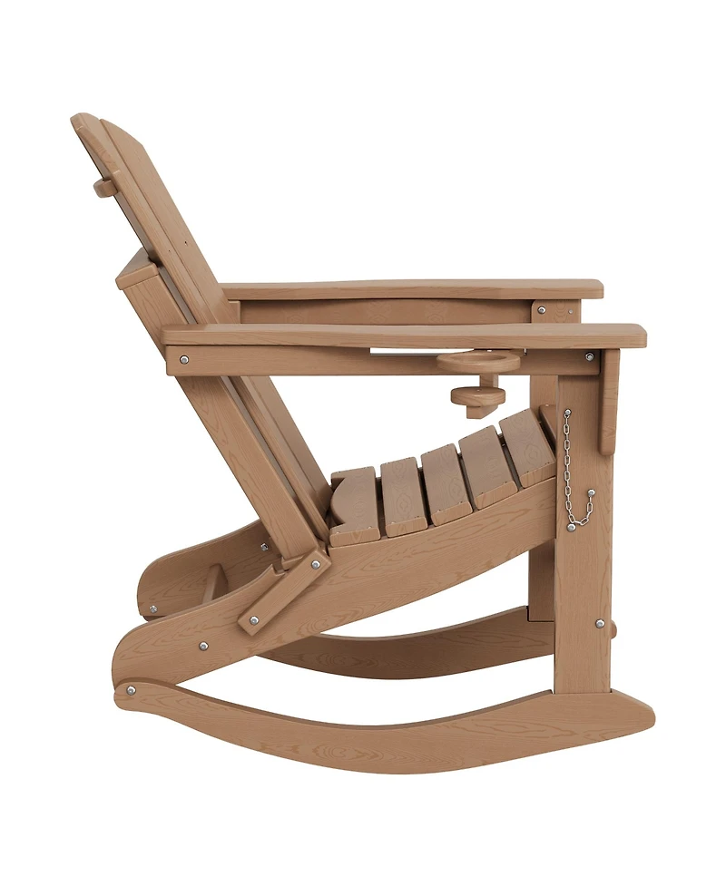 gaomon All-Weather Hdpe Outdoor Folding Adirondack Rocking Chair with Retractable Ottoman for patios, Decks, Gardens