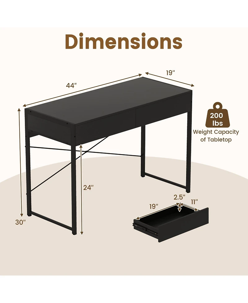 Slickblue Compact Home Office Desk with 2 Drawers and Metal Frame