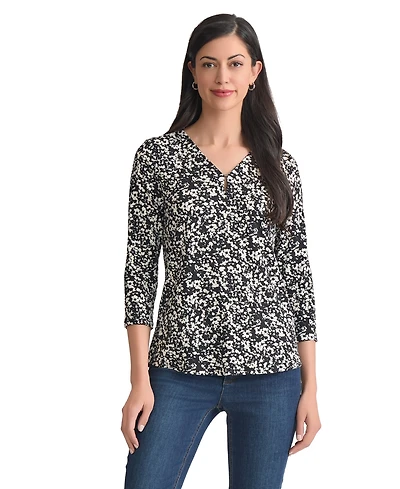 Jones New York Women's Printed Moss Crepe 3/4-Sleeve Top