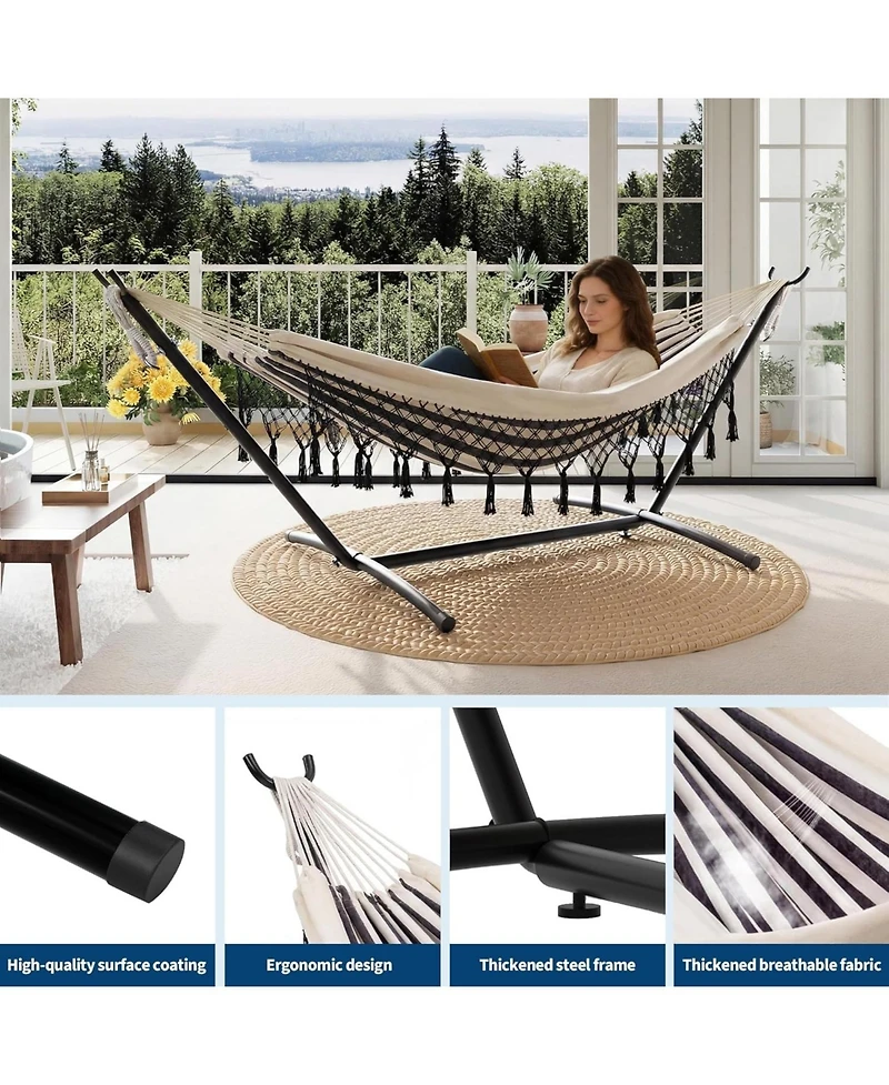 gaomon 450 Lbs Capacity Portable Double Hammock with Stand for Outdoor Patio Backyard Poolside, Stripes