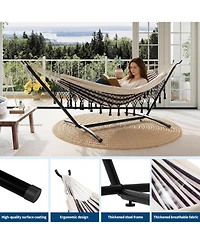 gaomon 450 Lbs Capacity Portable Double Hammock with Stand for Outdoor Patio Backyard Poolside, Stripes