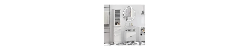 Busdays White Slim Tall Bathroom Storage Cabinet Narrow Linen Tower with Acrylic Door Drawer and Shelves