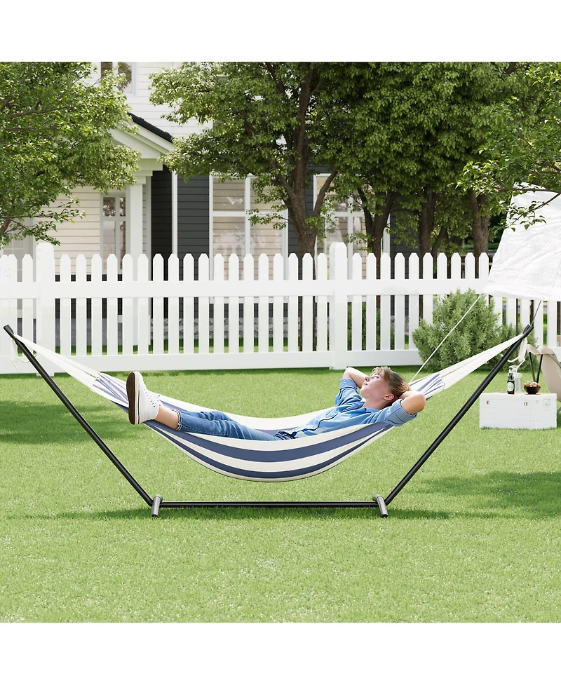 gaomon Double Hammock with Foldable Steel Stand and Carry Bag, Weight Capacity Indoor Outdoor Standing Hammock, Portable Cotton