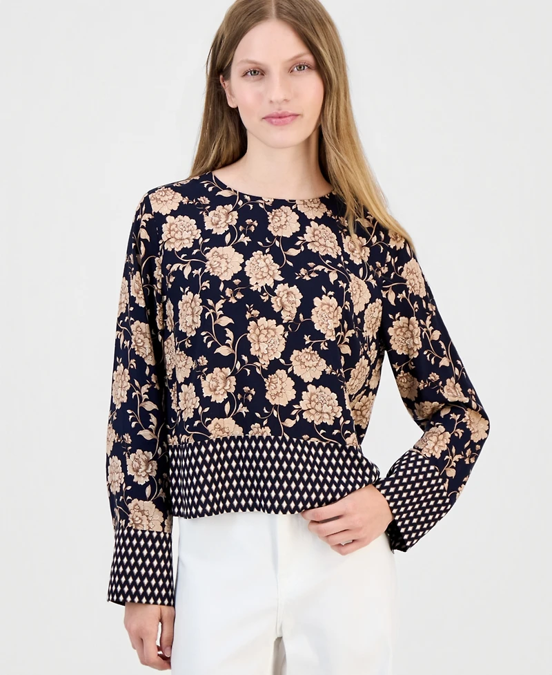 Nautica Women's Long-Sleeve Border-Print Blouse