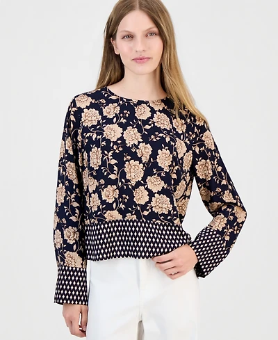 Nautica Women's Long-Sleeve Border-Print Blouse