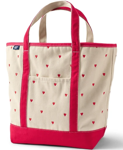 Lands' End Large Embroidered 5 Pocket Open Top Canvas Tote Bag