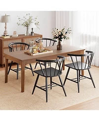Costway Windsor Dining Chair Set of 2 with Rubber Wood Frame Curved Spindle Back and Armrest