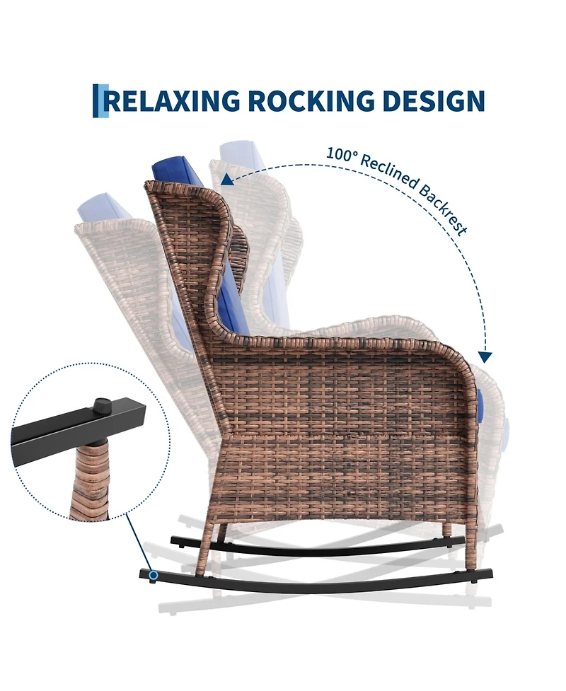 gaomon Outdoor Resin Wicker Rocking Chair with Cushions, All-Weather Patio Rocker for Porch, Deck or Garden, 1 Piece Club Chair