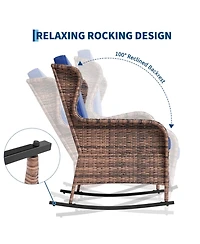 gaomon Outdoor Resin Wicker Rocking Chair with Cushions, All-Weather Patio Rocker for Porch, Deck or Garden, 1 Piece Club Chair
