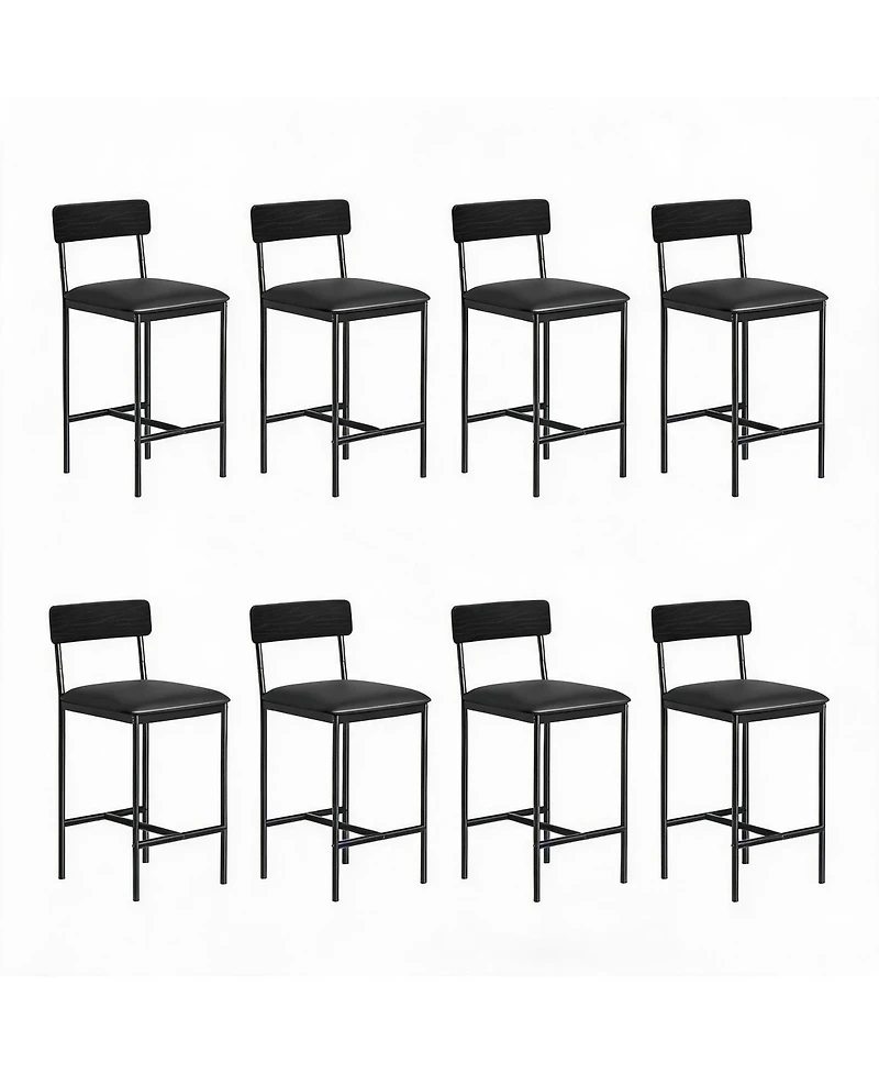 gaomon Set of 8 Bar Stools, 25.5" Counter Height Bar Chairs with Back, Pu Leather Seat, 300 lbs Capacity for Kitchen Island or Pub