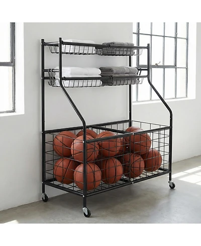 Gaomon Heavy Duty Sports Ball Storage Cart, Rolling Multi Sport Equipment Organizer for Garage Gym Playroom